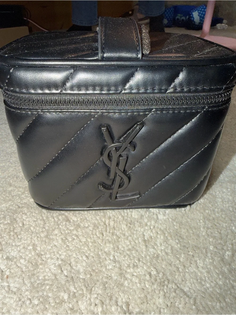 Saint Laurent Black Quilted Leather Cosmetic Case with Tonal YSL GWP